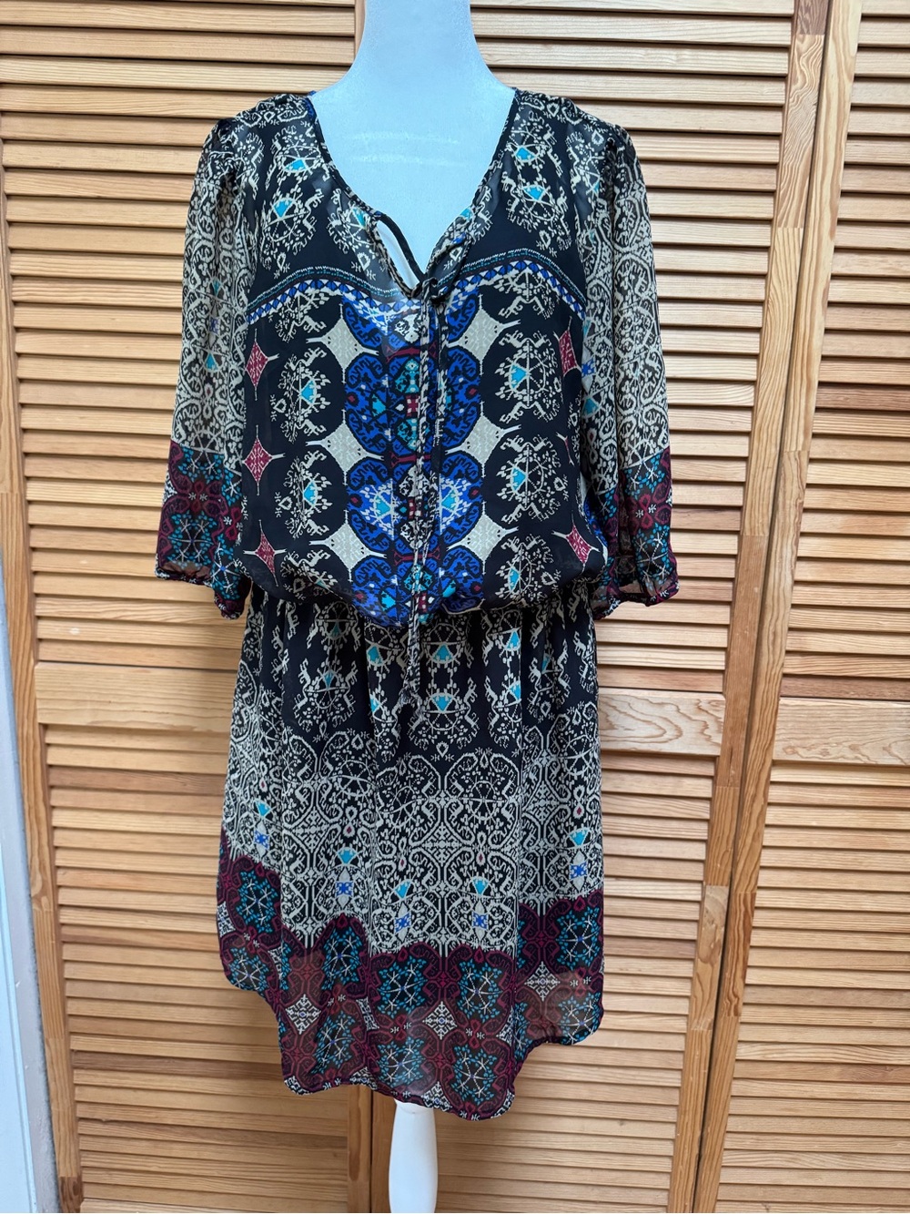 BeBop Boho Geometric Batik Print Mini Dress Size XL Boho Chic Cottagecore